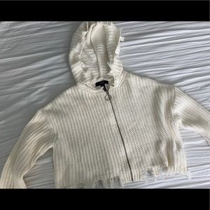 F21 White Knit Cropped distressed sweater